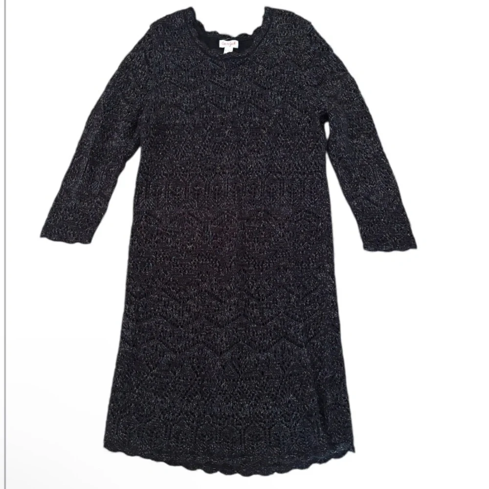 Cat & Jack Girls Black Holiday Sparkle Sweater Dress EUC